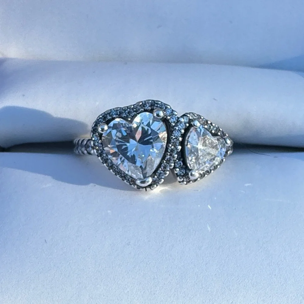 Sterling Silver Sparkling Halo Hearts Ring Halo Size 7